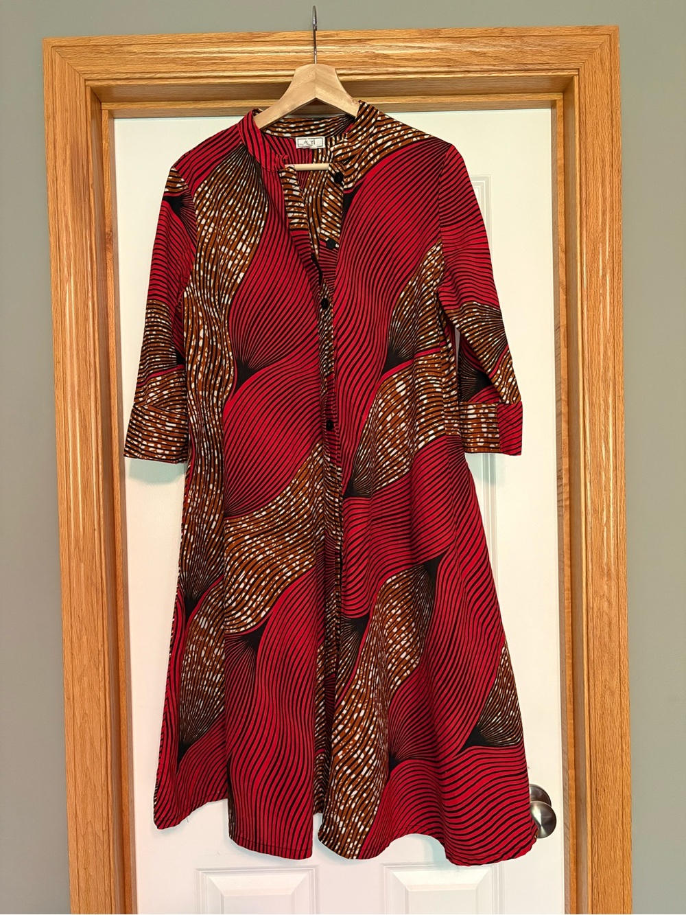Red Patterned Midi Dress - Handmade in Kenya (Zuri)